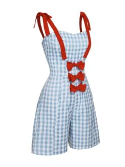 Light Blue 1950s Plaid Camisole Romper -Women's Fashion Sales SCHL000831 3 compressed