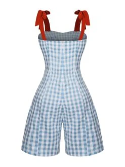 Light Blue 1950s Plaid Camisole Romper -Women's Fashion Sales SCHL000831 4 compressed