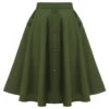 Army Green 1950s Pocket Buttoned Skirt