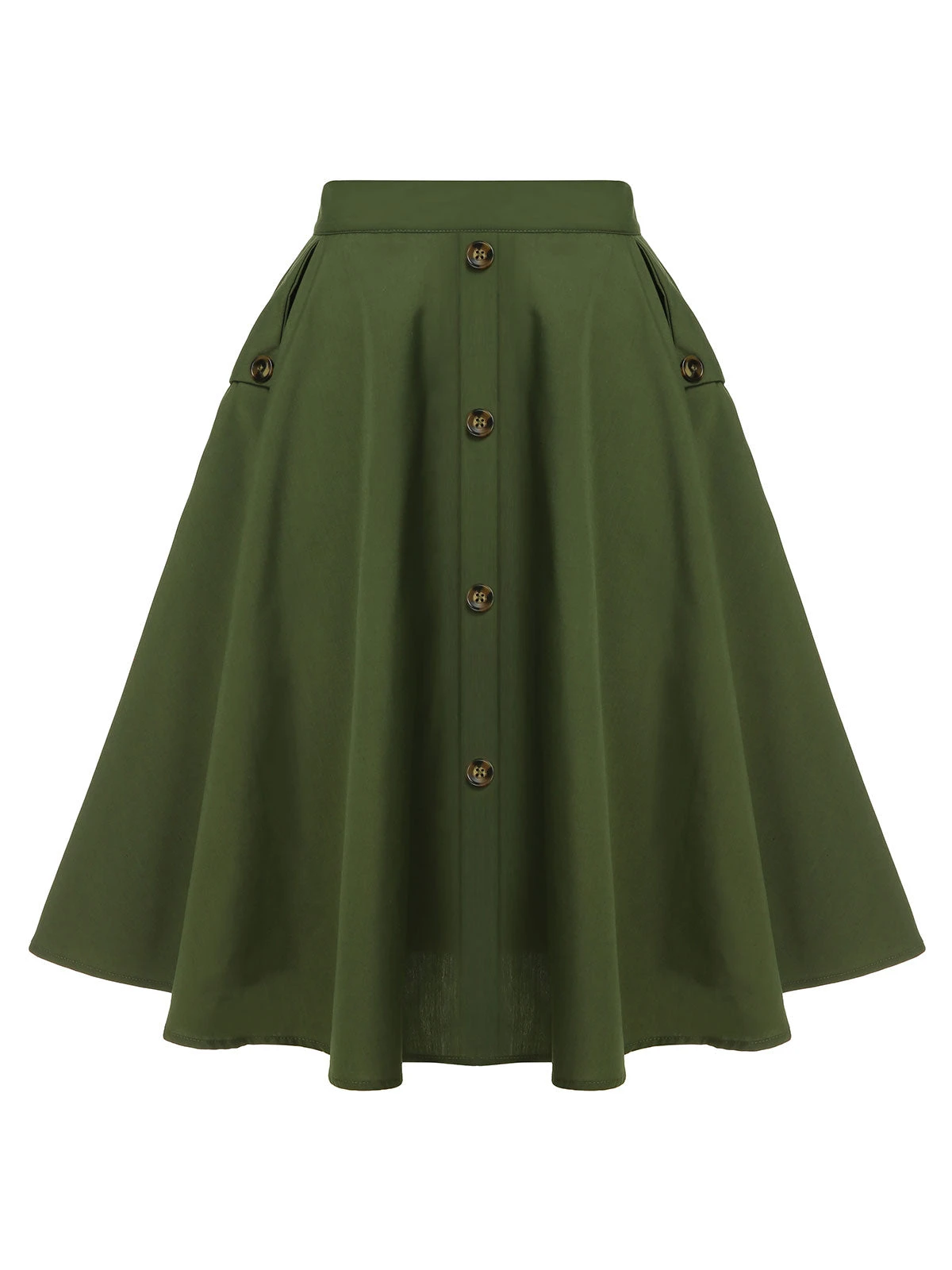 Army Green 1950s Pocket Buttoned Skirt 3 Army Green 1950s Pocket Buttoned Skirt