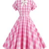 1950s Plaid Bow Lapel Swing Dress -Women's Fashion Sales SCHL001476 LP 1