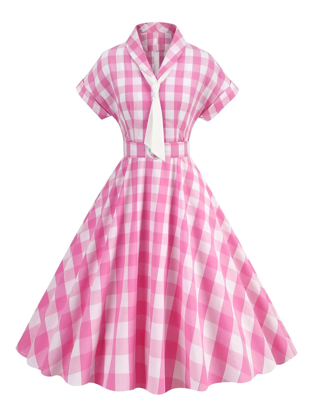 1950s Plaid Bow Lapel Swing Dress 4 1950s Plaid Bow Lapel Swing Dress - Image 2