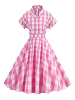 1950s Plaid Bow Lapel Swing Dress 14 1950s Plaid Bow Lapel Swing Dress -Women's Fashion Sales SCHL001476 LP 3