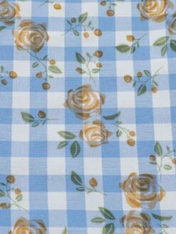 Blue 1960s Puff Sleeve Floral Plaid Dress -Women's Fashion Sales SCHL001562 3