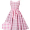 Pink 1950s Spaghetti Strap Plaid Swing Dress -Women's Fashion Sales SCHL001821 01