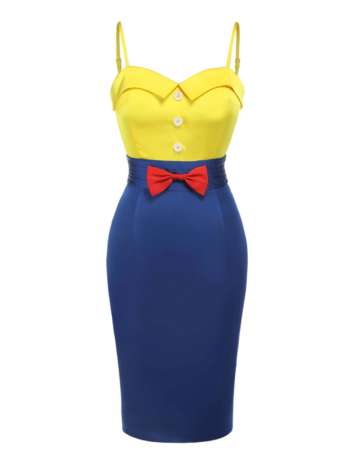 Yellow & Blue 1960s Bow Strap Pencil Dress 4 Yellow & Blue 1960s Bow Strap Pencil Dress - Image 2