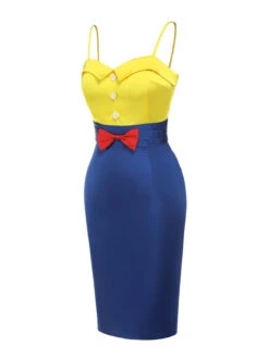 Yellow & Blue 1960s Bow Strap Pencil Dress 11 Yellow & Blue 1960s Bow Strap Pencil Dress -Women's Fashion Sales SCHL002207 2