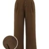 Dark Brown 1930s Buttoned Solid Shift Pants -Women's Fashion Sales SCHL002335 DBR 01 1 compressed