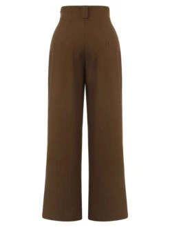 Dark Brown 1930s Buttoned Solid Shift Pants -Women's Fashion Sales SCHL002335 DBR 01 4 compressed