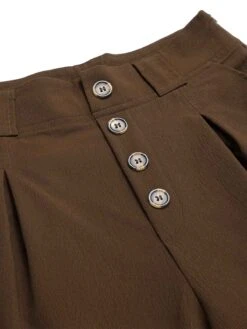 Dark Brown 1930s Buttoned Solid Shift Pants -Women's Fashion Sales SCHL002335 DBR 01 5 compressed