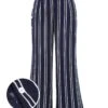 Navy Blue 1940s Stripes Wide-Leg Pants