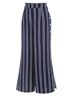Navy Blue 1940s Stripes Wide-Leg Pants -Women's Fashion Sales SCHL002341 2 compressed