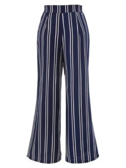 Navy Blue 1940s Stripes Wide-Leg Pants -Women's Fashion Sales SCHL002341 3 compressed