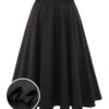 Black 1950s Solid Elastic Waist Pleated Skirt -Women's Fashion Sales SCHL002413 01 compressed