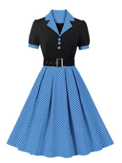 [Plus Size] 1950s Color Block Polka Dots Lapel Dress -Women's Fashion Sales SCHL002503 BL 1 64a38b3f fe1b 40b9 807a fe76fe6c6759