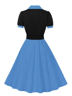 [Plus Size] 1950s Color Block Polka Dots Lapel Dress -Women's Fashion Sales SCHL002503 BL 2 27140d39 c4d1 42dd b8db 554192f13077
