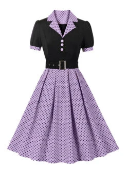 [Plus Size] 1950s Color Block Polka Dots Lapel Dress -Women's Fashion Sales SCHL002503 PU 1 6f801373 c7cb 47bf 90be 86a89e433b86