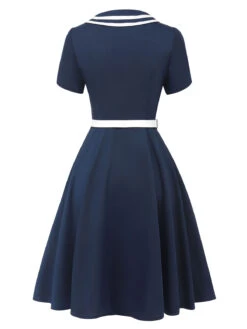 Dark Blue 1950s Sailor Style Double Breasted Dress -Women's Fashion Sales SCHL002511 3