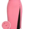 Black & Pink 1960s Buttoned Patchwork Slit Skirt -Women's Fashion Sales SCHL002578 01