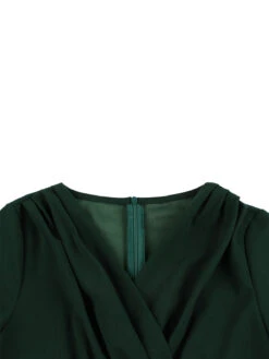 [Plus Size] Dark Green 1950s V-Neck Solid Swing Dress -Women's Fashion Sales SCHL002586 3