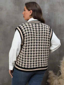 [Plus Size] 1960s Jacquard Contrasting Houndstooth Wool Vest -Women's Fashion Sales SCHL002614 B 1 1
