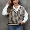 [Plus Size] 1960s Jacquard Contrasting Houndstooth Wool Vest -Women's Fashion Sales SCHL002614 B 1 3