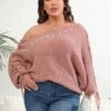 [Plus Size] 1950s Solid Pearl Lace-Up Sleeve One Shoulder Sweater -Women's Fashion Sales SCHL002618 P 1