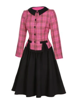 2PCS 1950s Plaids Woven Coat & Solid Skirt -Women's Fashion Sales SCHL002630 SCHL002631 2