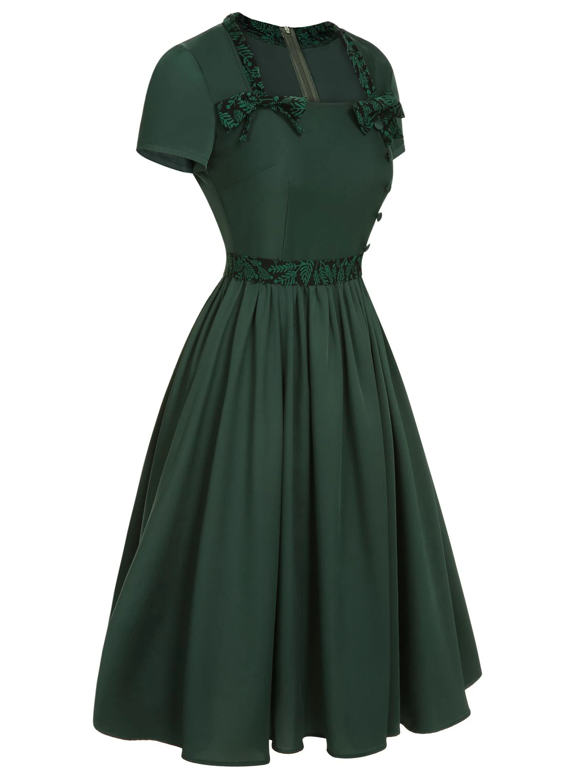 Green 1950s Solid Bow Square Collar Dress 5 Green 1950s Solid Bow Square Collar Dress - Image 3