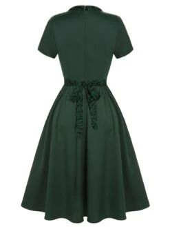 Green 1950s Solid Bow Square Collar Dress 12 Green 1950s Solid Bow Square Collar Dress -Women's Fashion Sales SCHL002640 3
