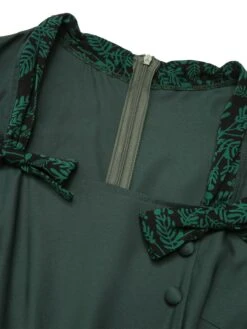 Green 1950s Solid Bow Square Collar Dress 13 Green 1950s Solid Bow Square Collar Dress -Women's Fashion Sales SCHL002640 4