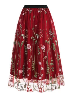 1950s Floral Embroidered Mesh Skirt -Women's Fashion Sales SCHL002801 DER 2