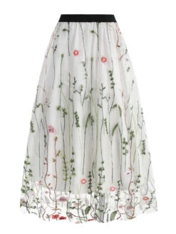 1950s Floral Embroidered Mesh Skirt -Women's Fashion Sales SCHL002801 W 2