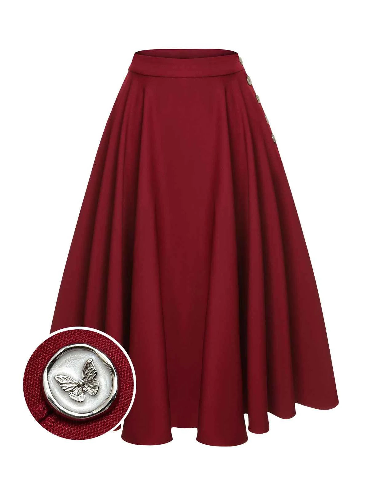 Red 1940s Buttoned Solid Skirt 3 Red 1940s Buttoned Solid Skirt