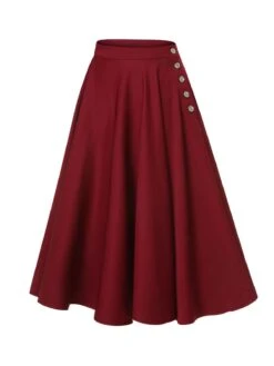 Red 1940s Buttoned Solid Skirt 11 Red 1940s Buttoned Solid Skirt -Women's Fashion Sales SCHL002968 2 compressed