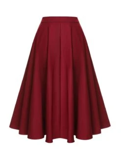 Red 1940s Buttoned Solid Skirt 12 Red 1940s Buttoned Solid Skirt -Women's Fashion Sales SCHL002968 3 compressed