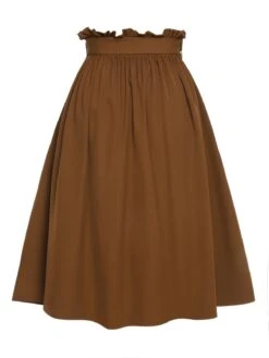 Brown 1950s Solid Elastic Waist Belt Skirt -Women's Fashion Sales SCHL003019 3
