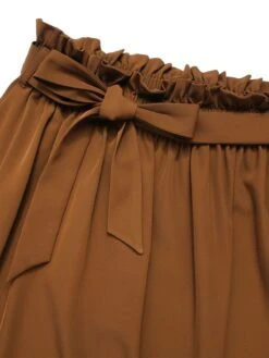 Brown 1950s Solid Elastic Waist Belt Skirt -Women's Fashion Sales SCHL003019 4