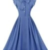 1950s Solid Ruffle Sleeve Bow Neck Dress -Women's Fashion Sales SCHL003045 BL 1