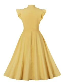 1950s Solid Ruffle Sleeve Bow Neck Dress -Women's Fashion Sales SCHL003045 MDY 2