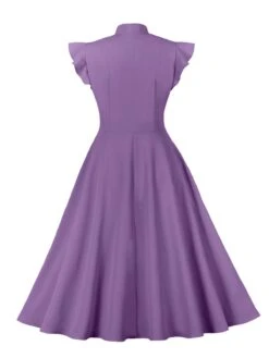 1950s Solid Ruffle Sleeve Bow Neck Dress -Women's Fashion Sales SCHL003045 PU 2