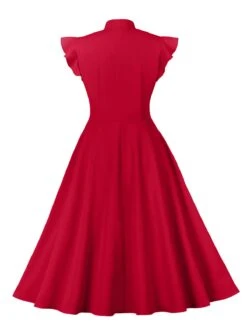 1950s Solid Ruffle Sleeve Bow Neck Dress -Women's Fashion Sales SCHL003045 R 2