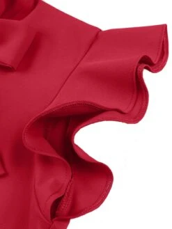 1950s Solid Ruffle Sleeve Bow Neck Dress -Women's Fashion Sales SCHL003045 R 4