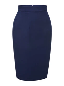 Blue 1960s Solid Back Split Pencil Skirt 11 Blue 1960s Solid Back Split Pencil Skirt -Women's Fashion Sales SCHL003227 2