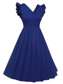 Blue 1950s Pleated Ruffles Vest Dress -Women's Fashion Sales SCHL003232 2