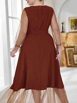[Plus Size] 1930s Mesh Polka Dot Patchwork Dress -Women's Fashion Sales SCHL003259 BR 1