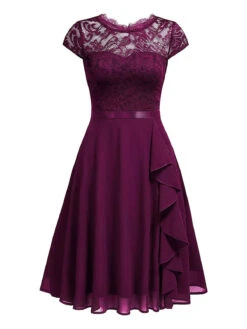 1940s Ruffles Lace Floral Solid Dress 18 1940s Ruffles Lace Floral Solid Dress -Women's Fashion Sales SCHL003285 DP 2