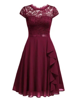 1940s Ruffles Lace Floral Solid Dress 13 1940s Ruffles Lace Floral Solid Dress -Women's Fashion Sales SCHL003285 WR 1