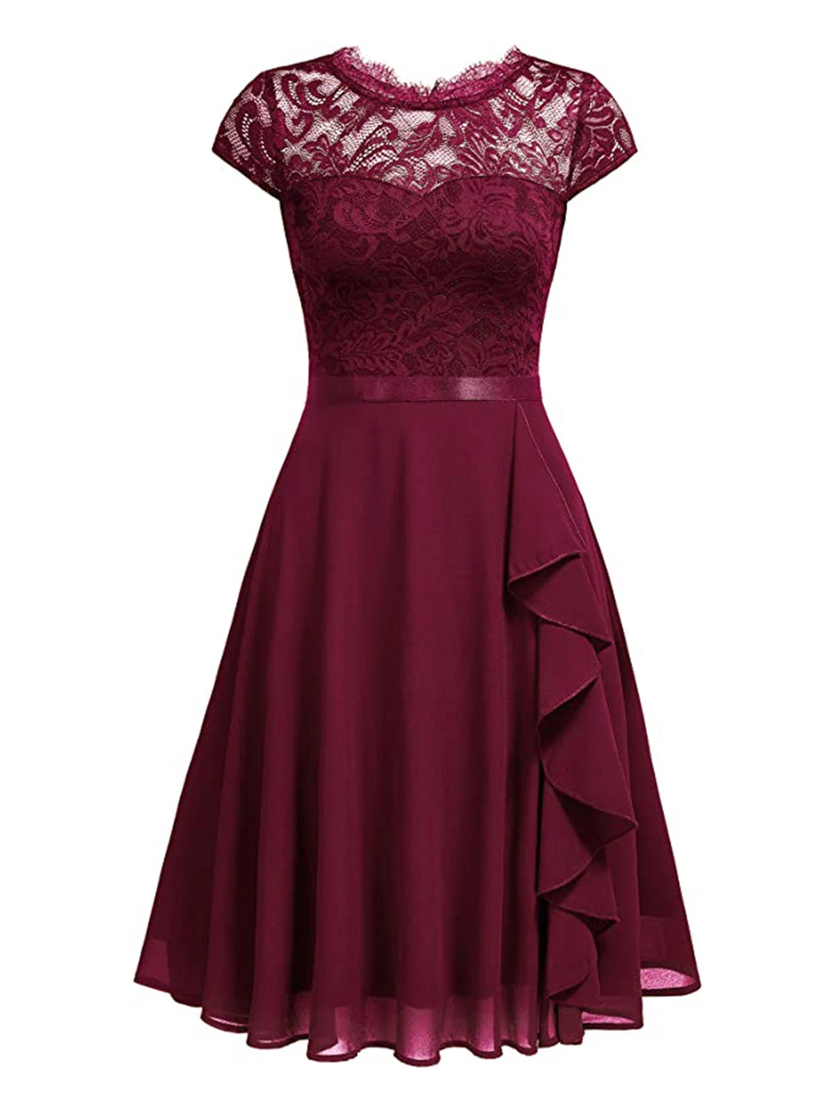 1940s Ruffles Lace Floral Solid Dress 5 1940s Ruffles Lace Floral Solid Dress - Image 3