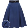 Dark Blue 1950s Solid High-Waist Pleated Skirt